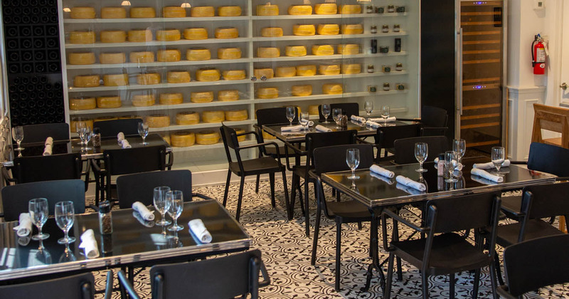 Interior, tables ready for guests, restaurant decoration