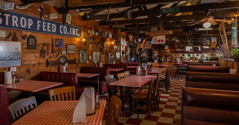 Interior, tables, chairs and seating booths