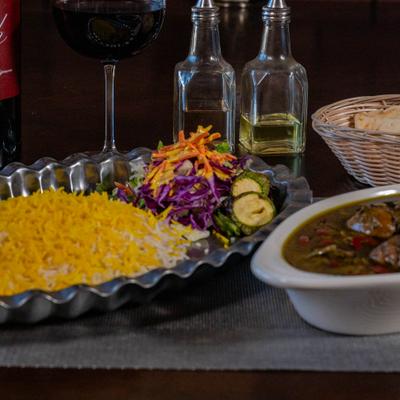 Gheymeh Bademjan with rice.