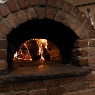 Wood fired brick oven.