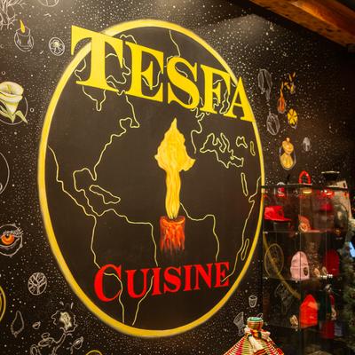 Interior, sign on the wall.