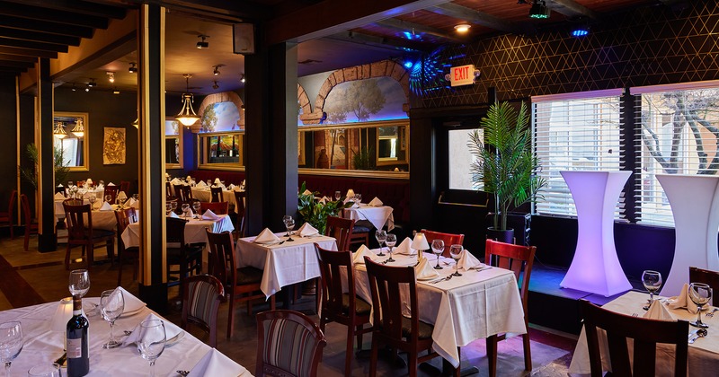 Nicely done interior dining area with set tables