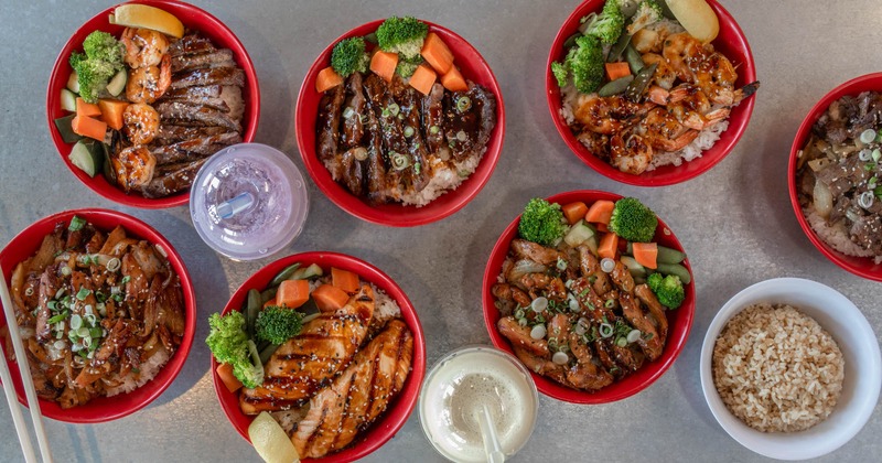 A top view of served meals