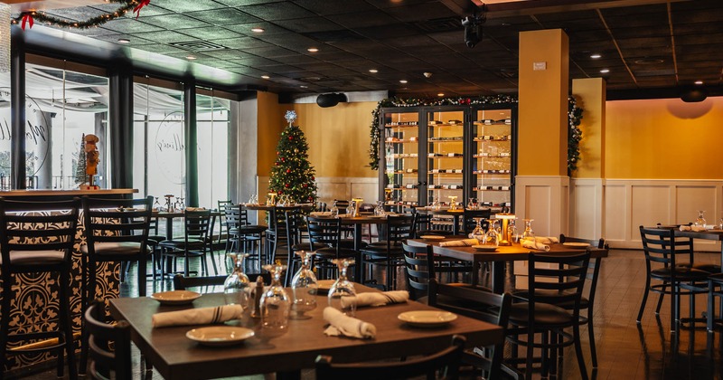 Interior, tables ready for guests