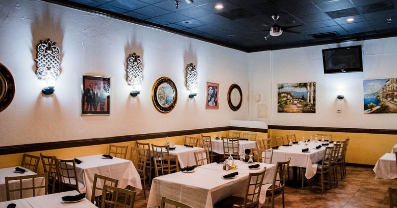 Restaurant dining room with tables and chairs