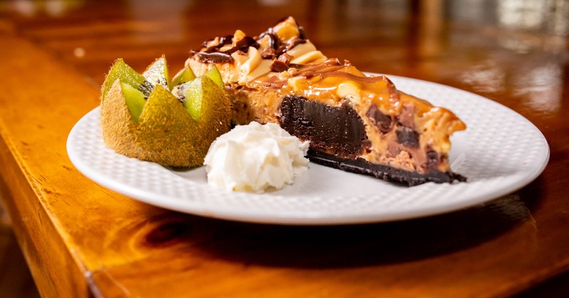 Chocolate Peanut Butter Pie with the side of kiwi and cream