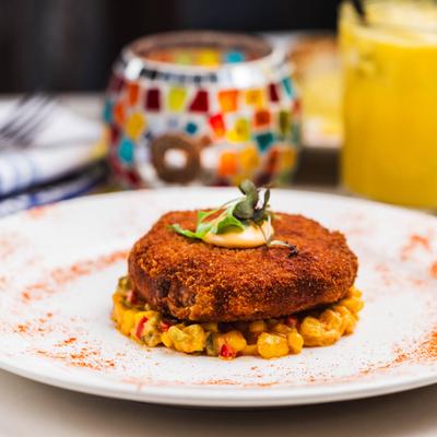 Crab cake dish plate.