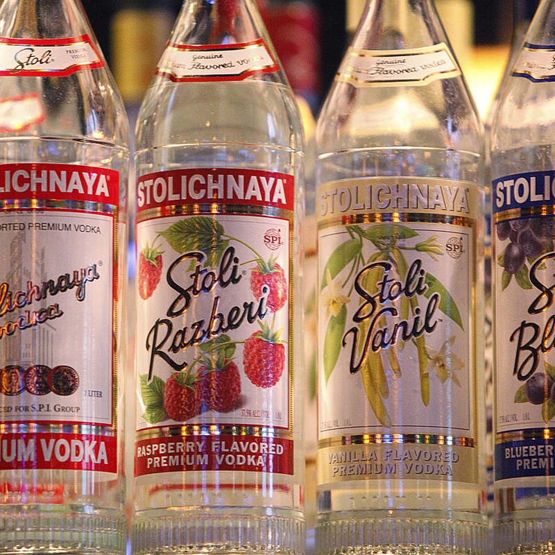 Various flavoured vodka bottles