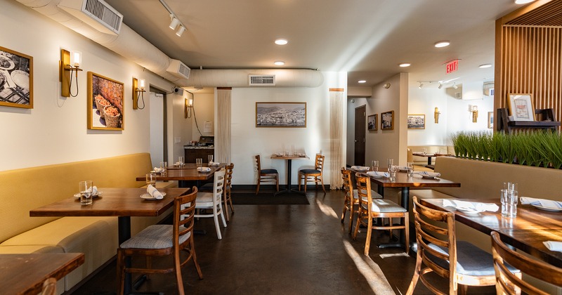 Interior, dining room with set tables