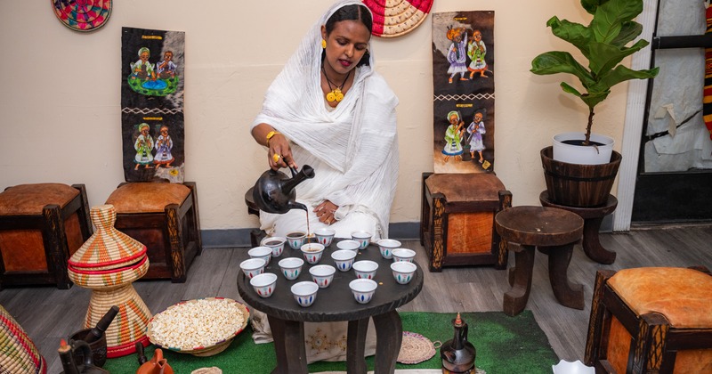 The owner performing a coffee ceremony