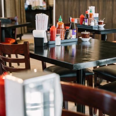 Diner area, tables and chairs.