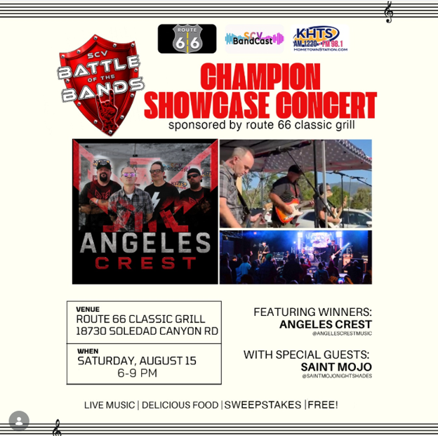 Live Music Saturday Aug 15th - SCV Battle of the Band Champions - 6pm