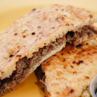 Arayes filled with meat, close-up.