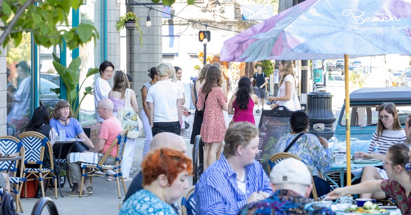 Bar, bar stools, side close up to wide view