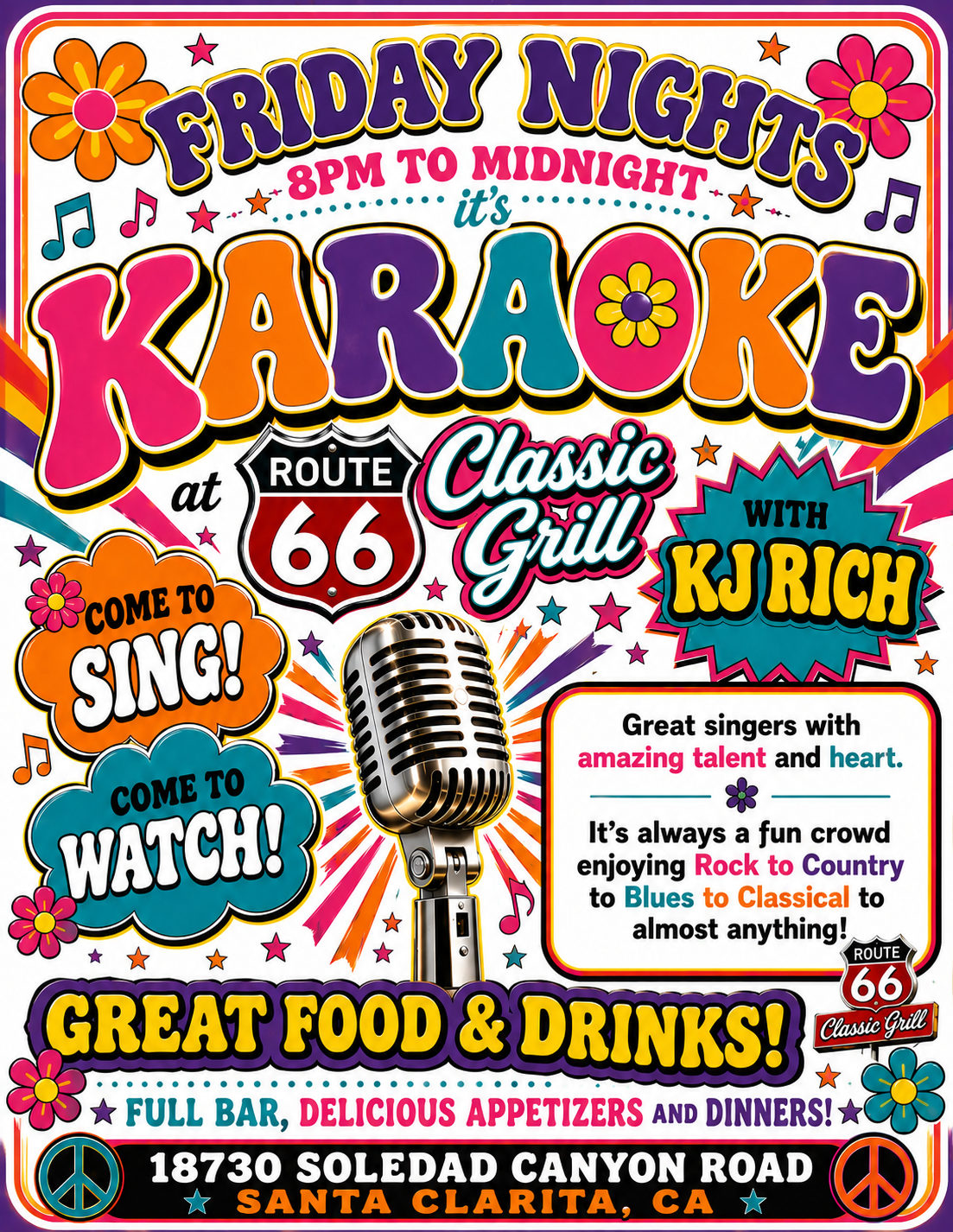 Friday Night Karaoke 8pm to Midnight at Route 66 Classic Grill Santa Clarita CA