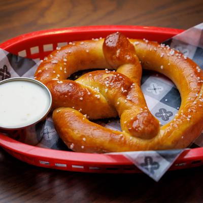 Bavarian Pretzel with cheese dip.