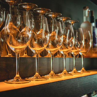 Glasses for wine lined up