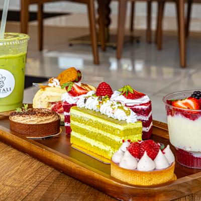 A platter of mixed desserts.