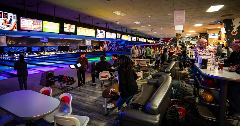 Interior, guests at the bowling alley