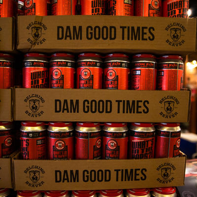 Dam good times cartons of beer cans