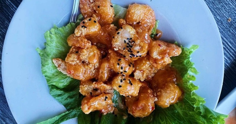 Bang Bang Shrimp served oover the lettuce leaf
