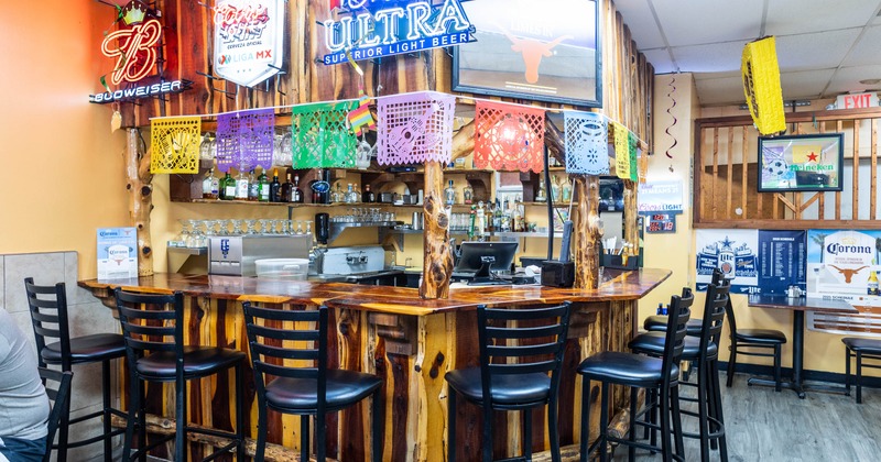 Interior, bar area, bar and bar stools