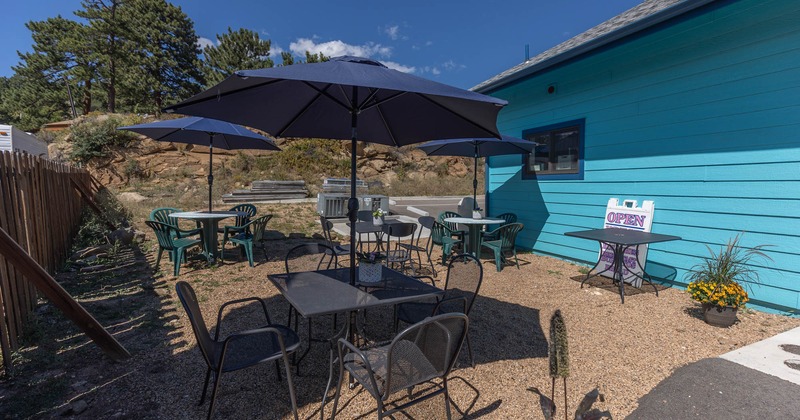 Exterior, dining tables and parasols
