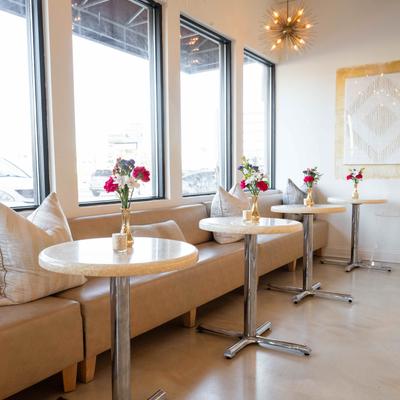 Tables by the window.