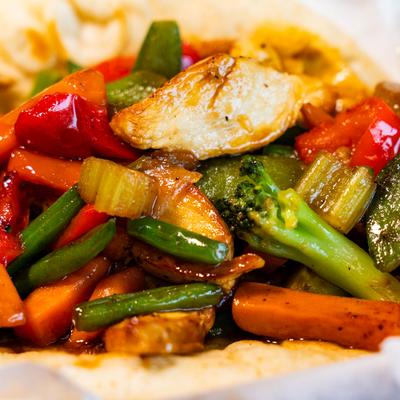 Stir Fry Chicken Dinner, close up.