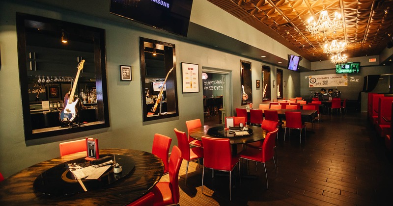 Interior, dining area with musical instruments as a decoration