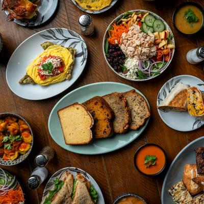 A top view of served food.