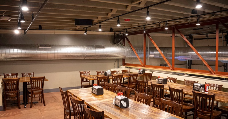 Interior space, private parties room with dining tables