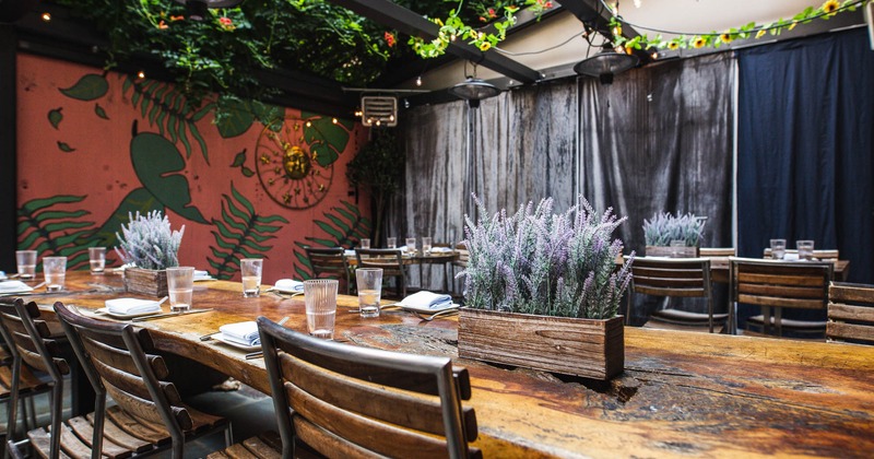 Exterior, patio, tables and chairs