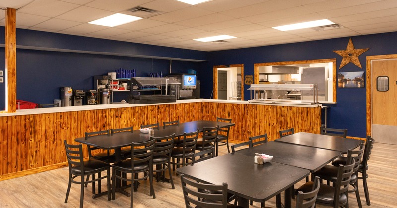 Interior, seating area with ordering counter in the back