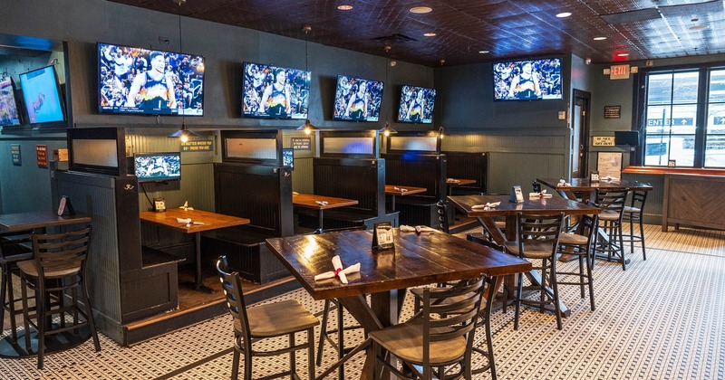 Interior, seating area and booths