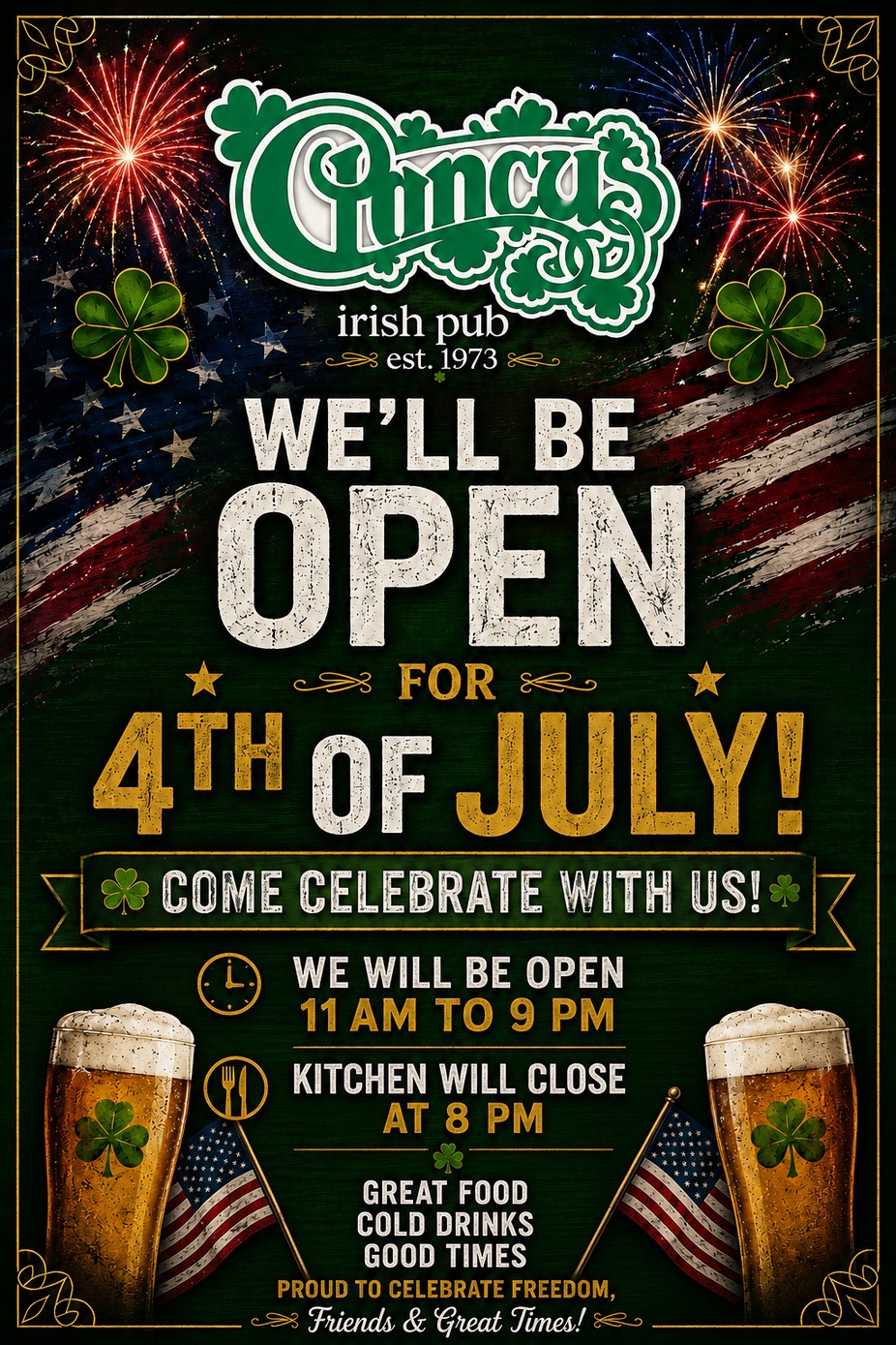 CLANCY'S IRISH PUB WILL BE OPEN JULY 4TH!!! event photo