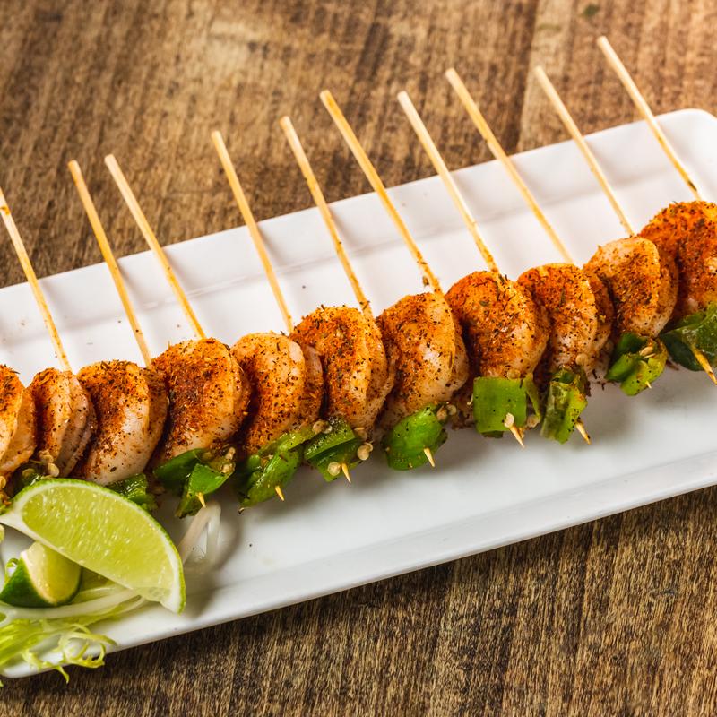 Blackened Grilled Shrimp Skewers - Blistered Shishito, Lime photo