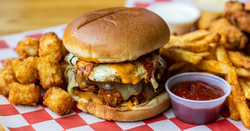 The Rise and Shine burger, served