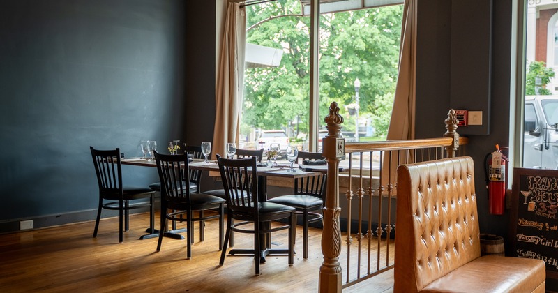 Interior, diner area, table, chairs, window