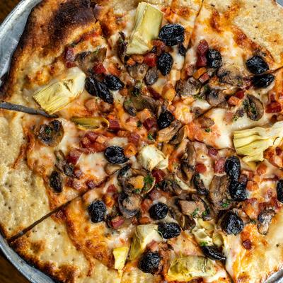 Capricciosa pizza, top view