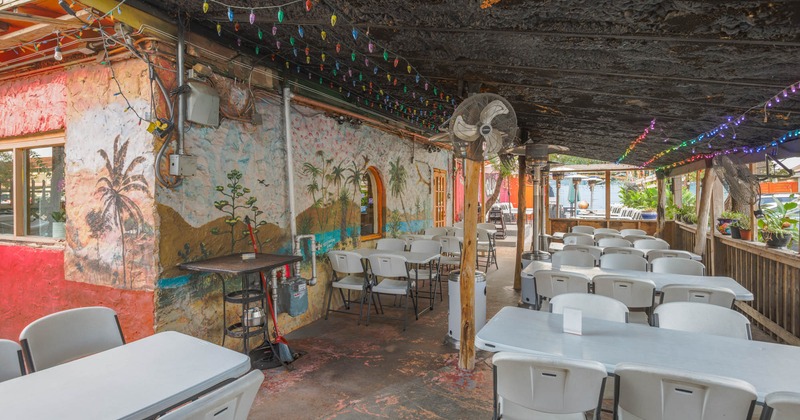 Exterior, chairs and tables, ceiling and wall decoration