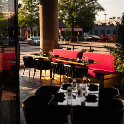 Yugenn's patio during sunset golden hour.