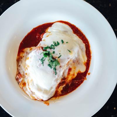 Lasagna served, top view