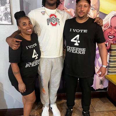 Arizon Cardinal Zach Morrison with Marlow's Cheesesteaks Co-founder Jomar Sheppard.