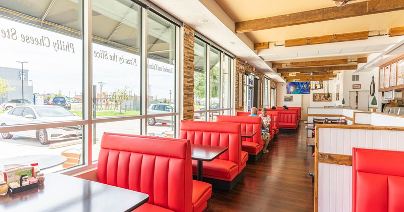 Interior, dining area, restaurant booths