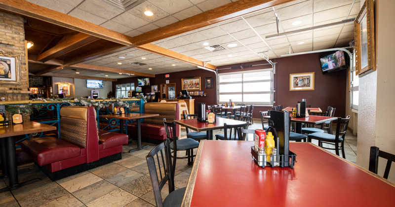 Interior, dining tables and booths ready for guests