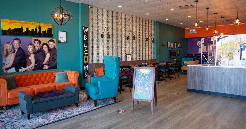 Interior, wide view of seating area