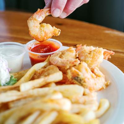 Fried shrimp and fries.