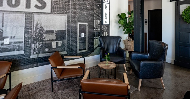 Interior, leather chairs and coffee table