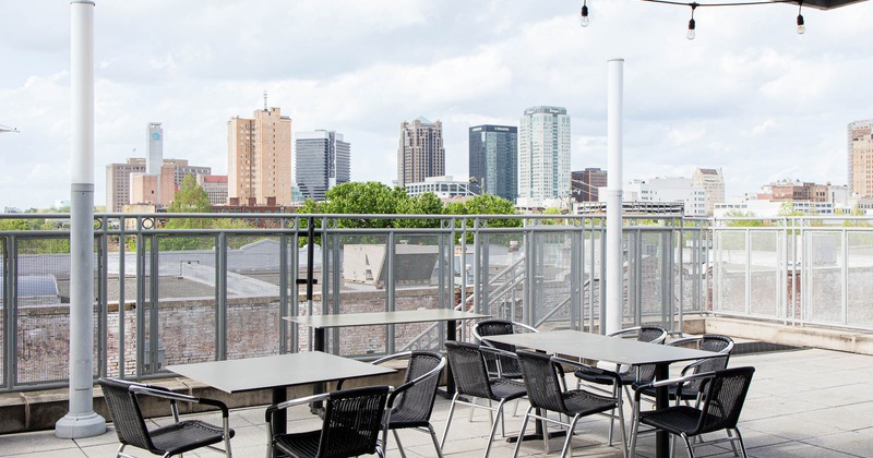 Exterior, seating area on the terrace with a view of the city